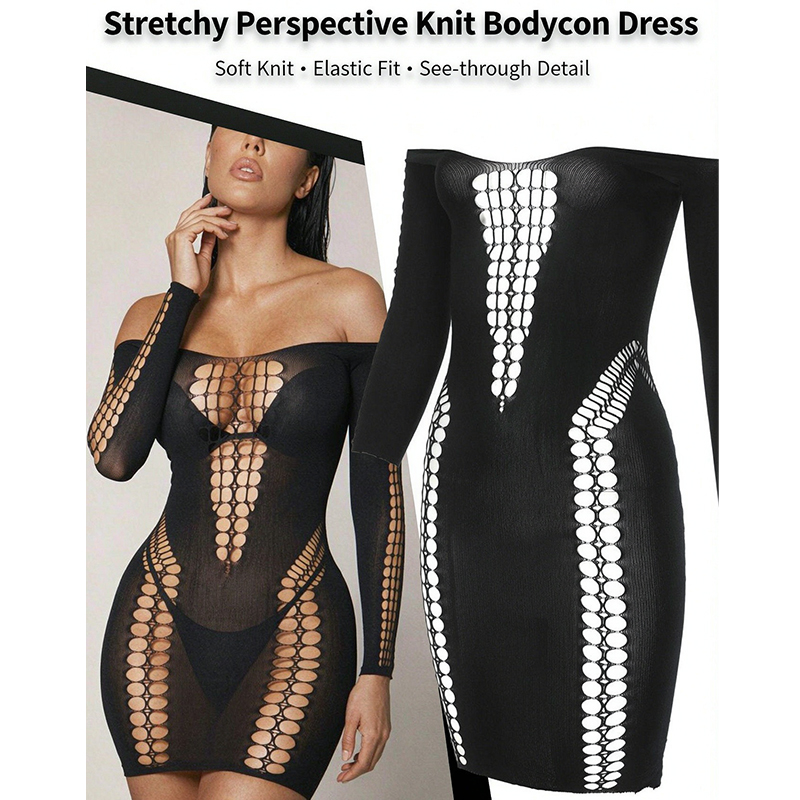 Sexy Mesh Sheer Bodycon Dress - Robe de plage transparente à manches