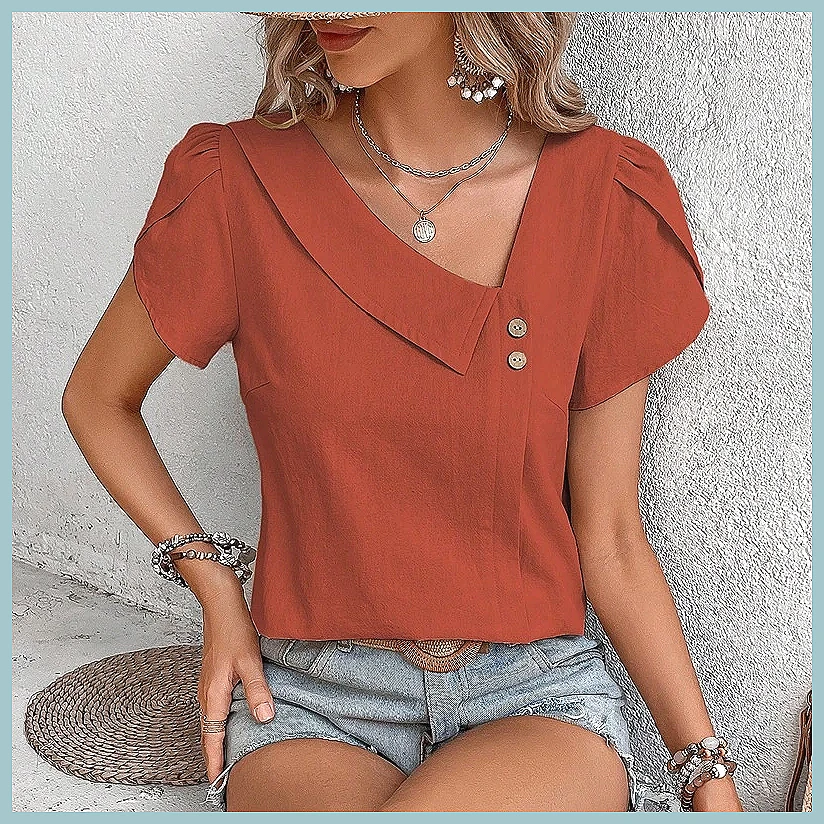 Blouses - Chemisier uni vintage été 2024 pour