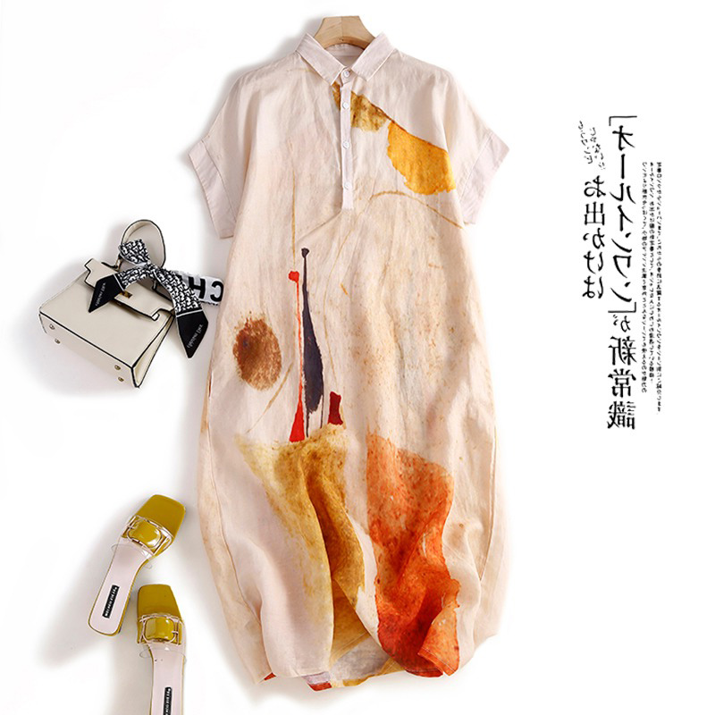 Casual Loose Linen Shirt Dress - Robe chemise décontractée en coton et