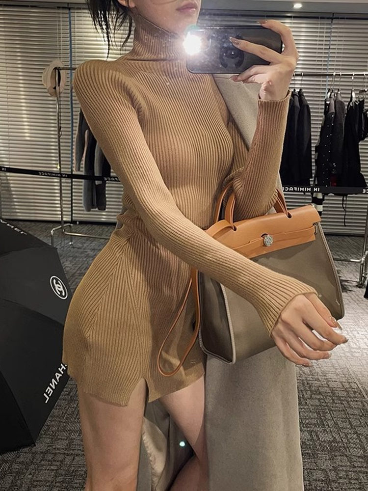 Robe courte moulante en tricot - Bodycon Long Sleeve Ribbed Dress avis et prix