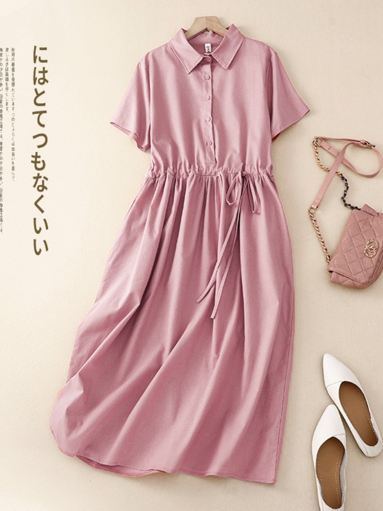 Robe chemise midi élégante en  - Korean Style A Line Shirt Dress avis et prix