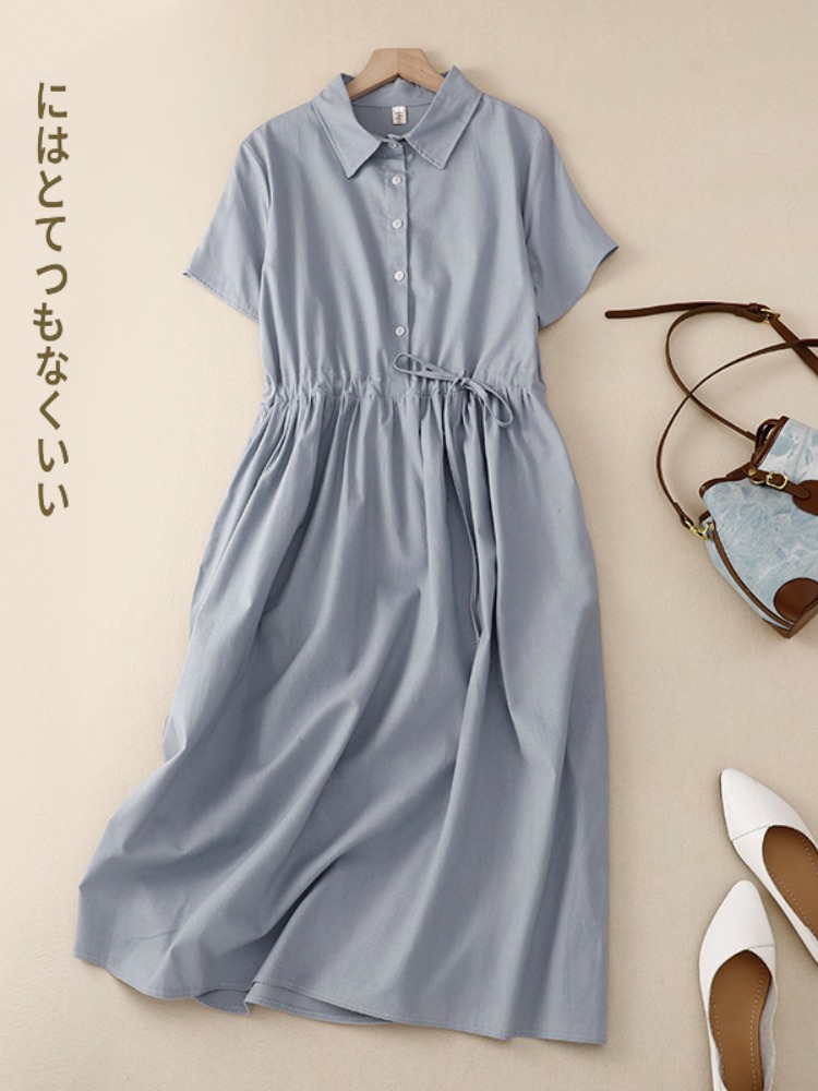 Robe chemise midi élégante en  - Korean Style A Line Shirt Dress avis et prix
