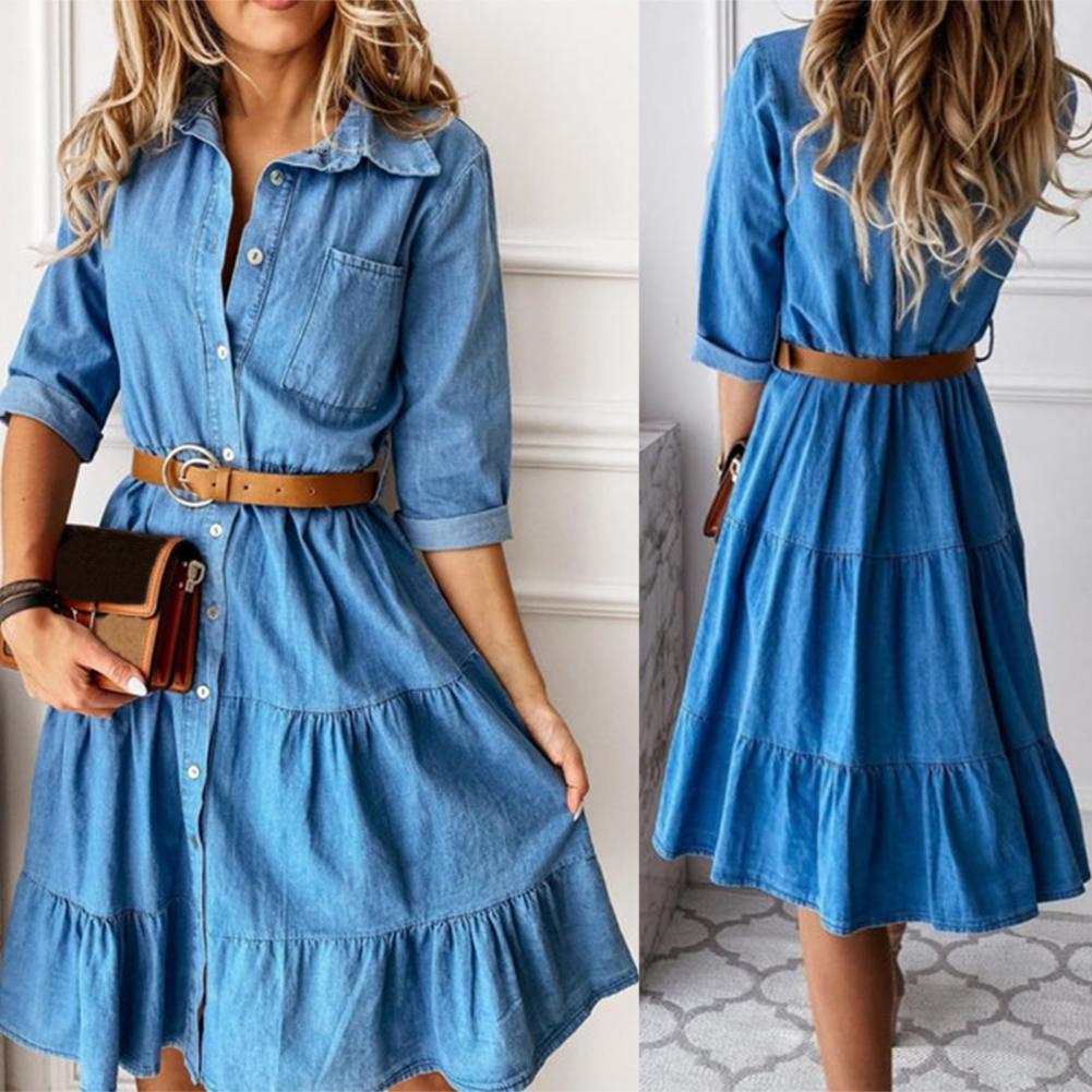 Robe en jean à manches trois-q - French Vintage Floral Midi Dress avis et prix
